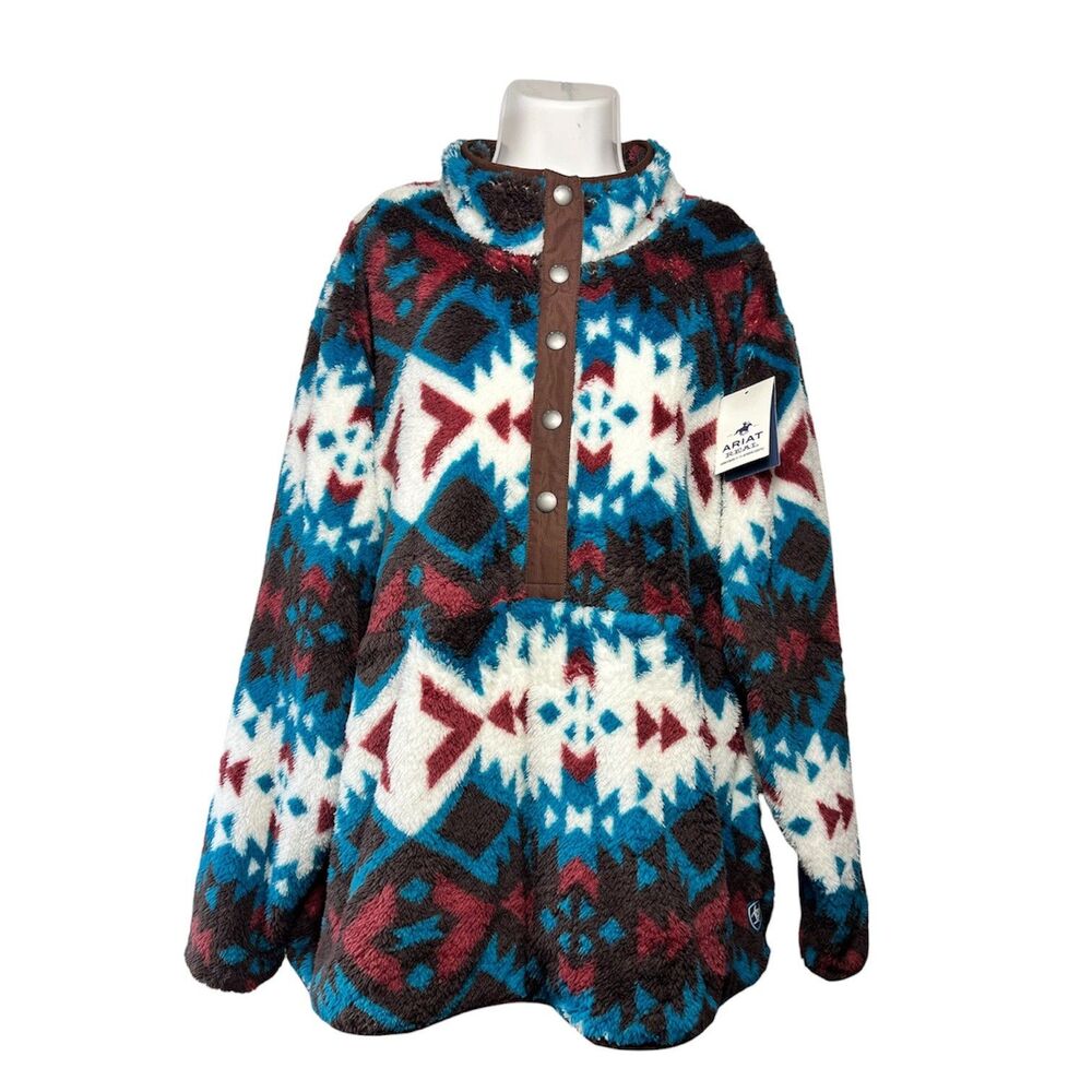 Ariat REAL Berber Snap Front Sweatshirt Plainsview Aztec Fleece 3X Pullover NWT